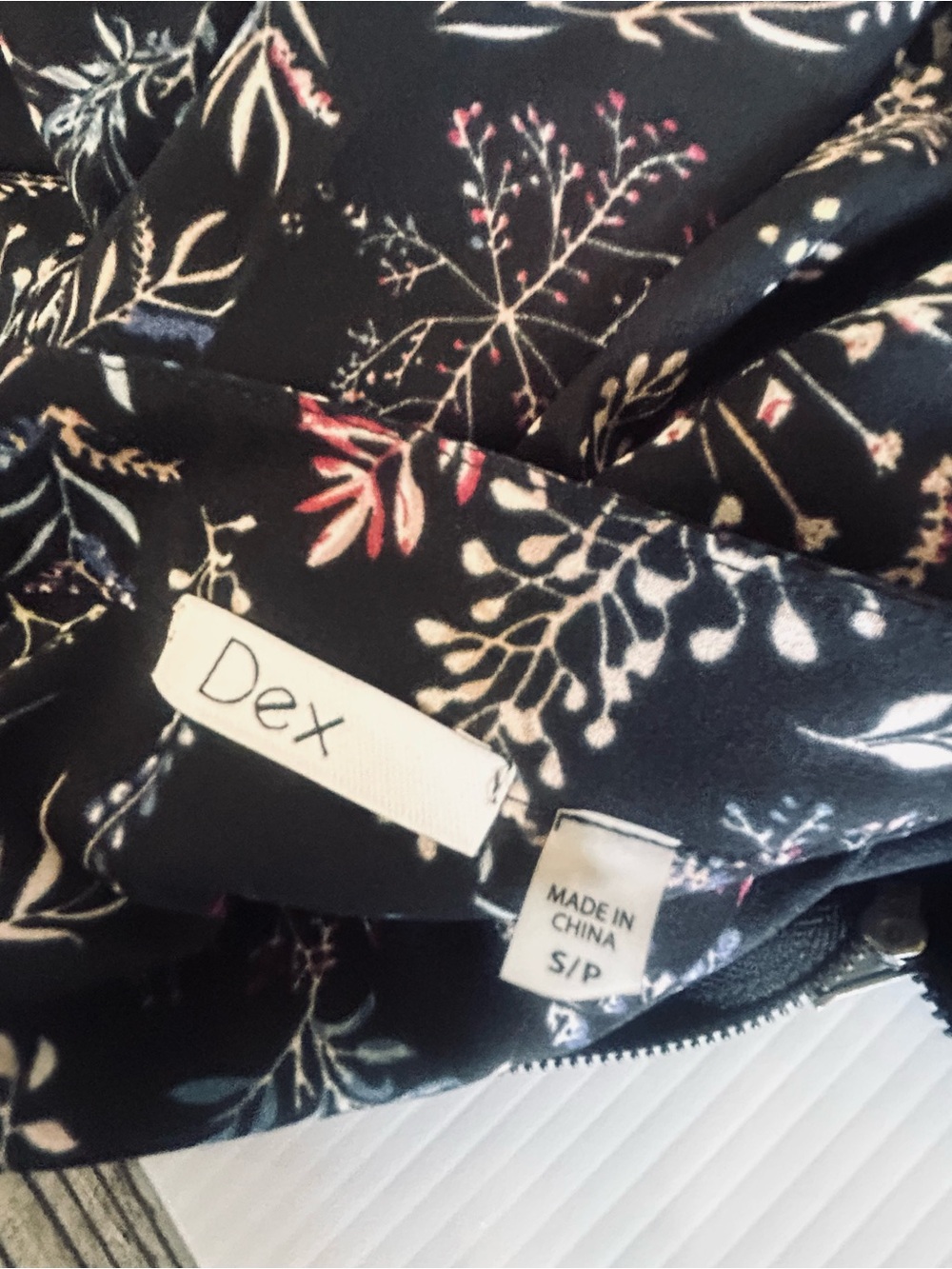 DEX Black Floral 1/4 Zip Mini Dress with Pockets Size S - Picture 6 of 6